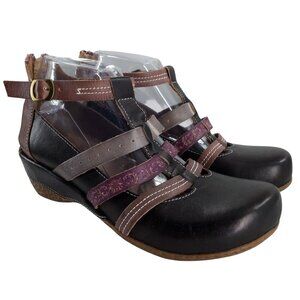 L'Artiste Yulianna Mary Jane Wedge Leather Comfort Shoes Size 38 US 7.5-8 Purple